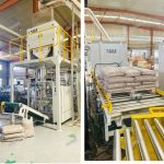 15KG បន្ទះឈើទម្ងន់បំពេញថង់ បន្ទាត់ Palletizing គឺរួចរាល់សម្រាប់ការចែកចាយ